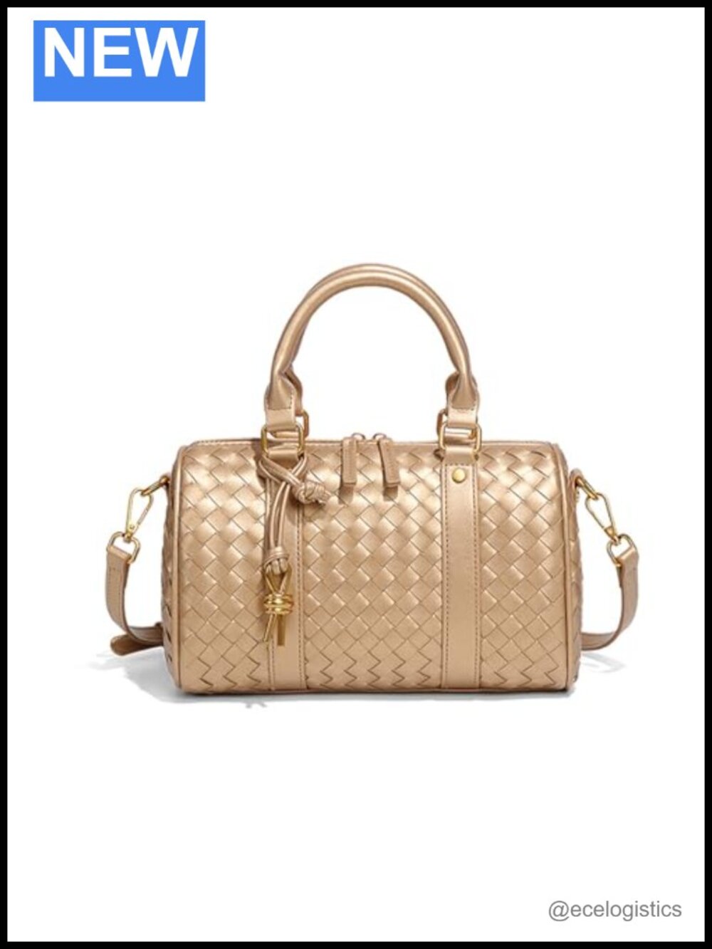 Woven Leather Top Handle Tote Bag with Shoulder Strap